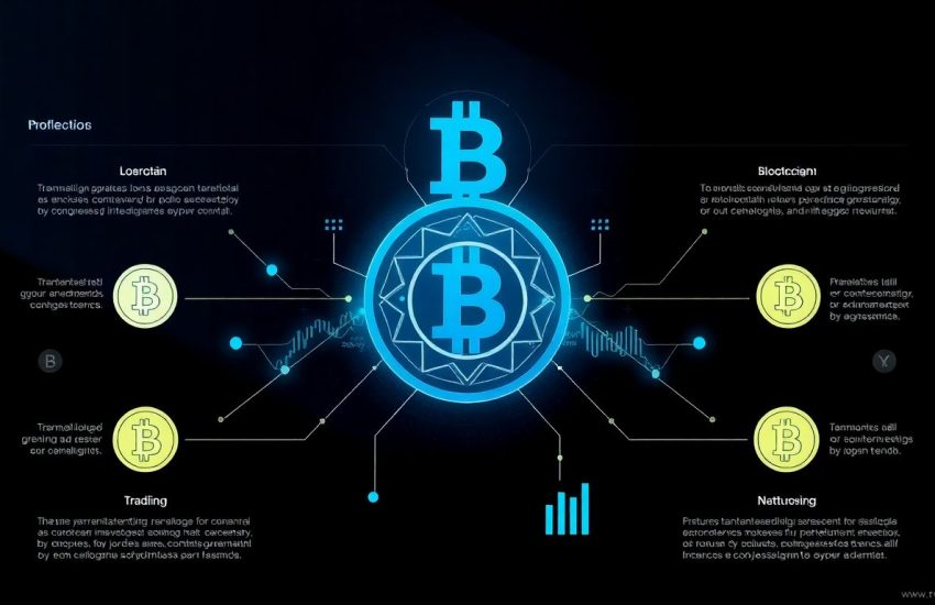 Diagrama ilustrativo da integração de blockchain e stablecoins no trading algorítmico