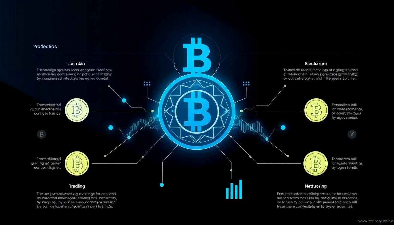 Diagrama ilustrativo da integração de blockchain e stablecoins no trading algorítmico