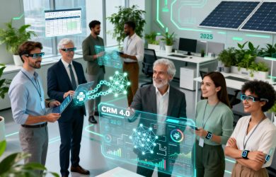 Evolução do CRM tradicional para CRM 4.0 com inteligência artificial, mostrando a transformação de sistemas reativos para preditivos e personalizados"